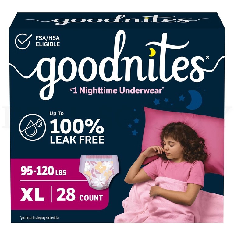 Goodnites Girls Nighttime Bedwetting Disposable Underwear Size L 34 ct