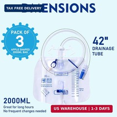 2000mL Catheter Bags for Men, 3-Pack Professional Urinary Drainage Bags with Ant