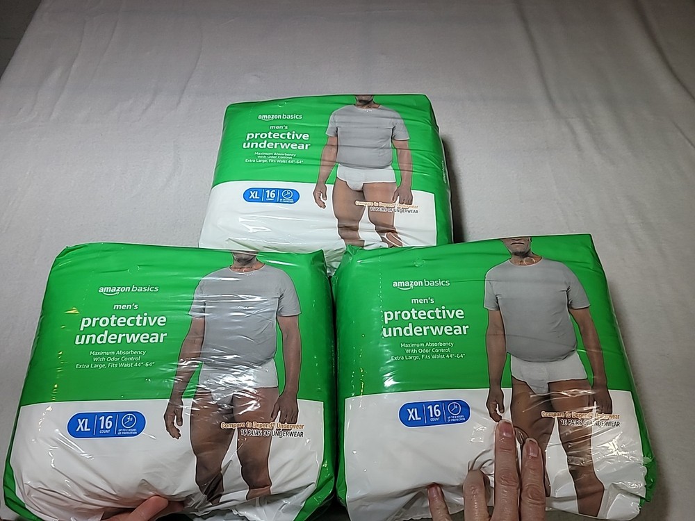 Lot Of 3, 16 In Each Pack Amazon Basics Incontinence Underwear For Men XL
