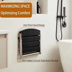 17.5″ Wall Mounted Folding Shower Seat HDPS Fold Down Seat ~ Black ~