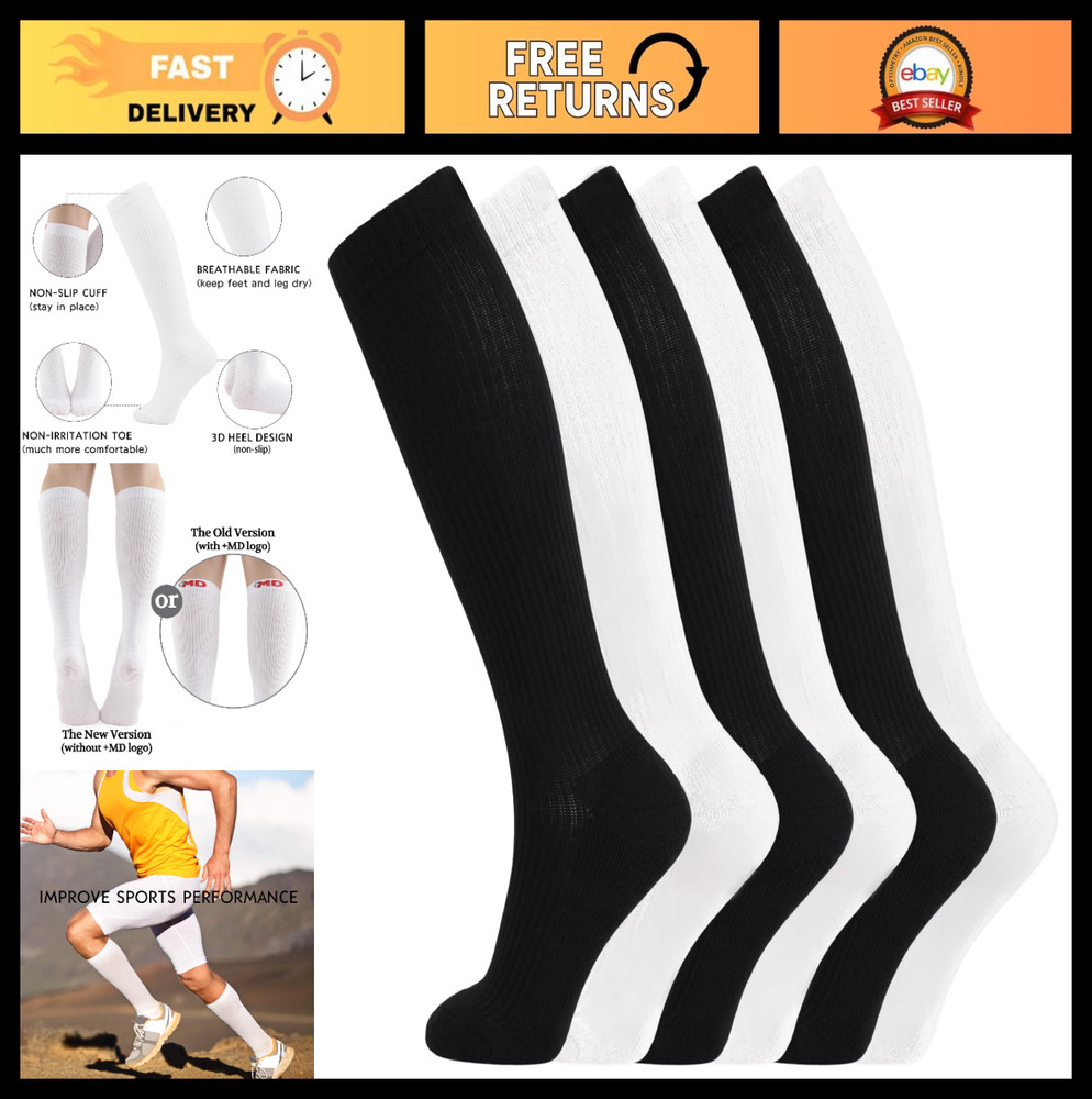 Cotton Compression Socks 15-20mmHg Knee High for Men & Women – 4/6 Pairs for Tra