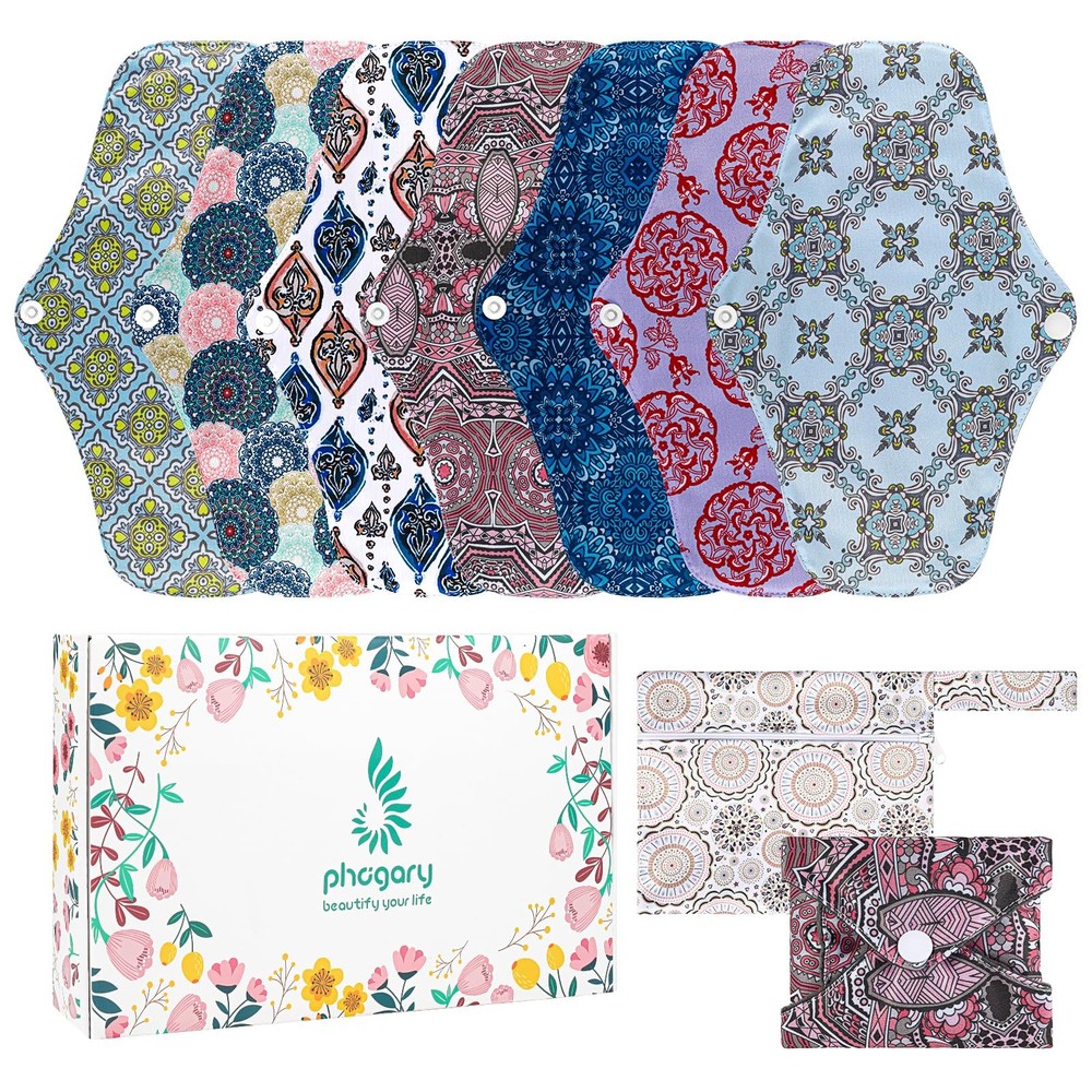 PHOGARY Reusable Menstrual Pads for Heavy Flow with Wet Bag, 7 Pieces Medium
