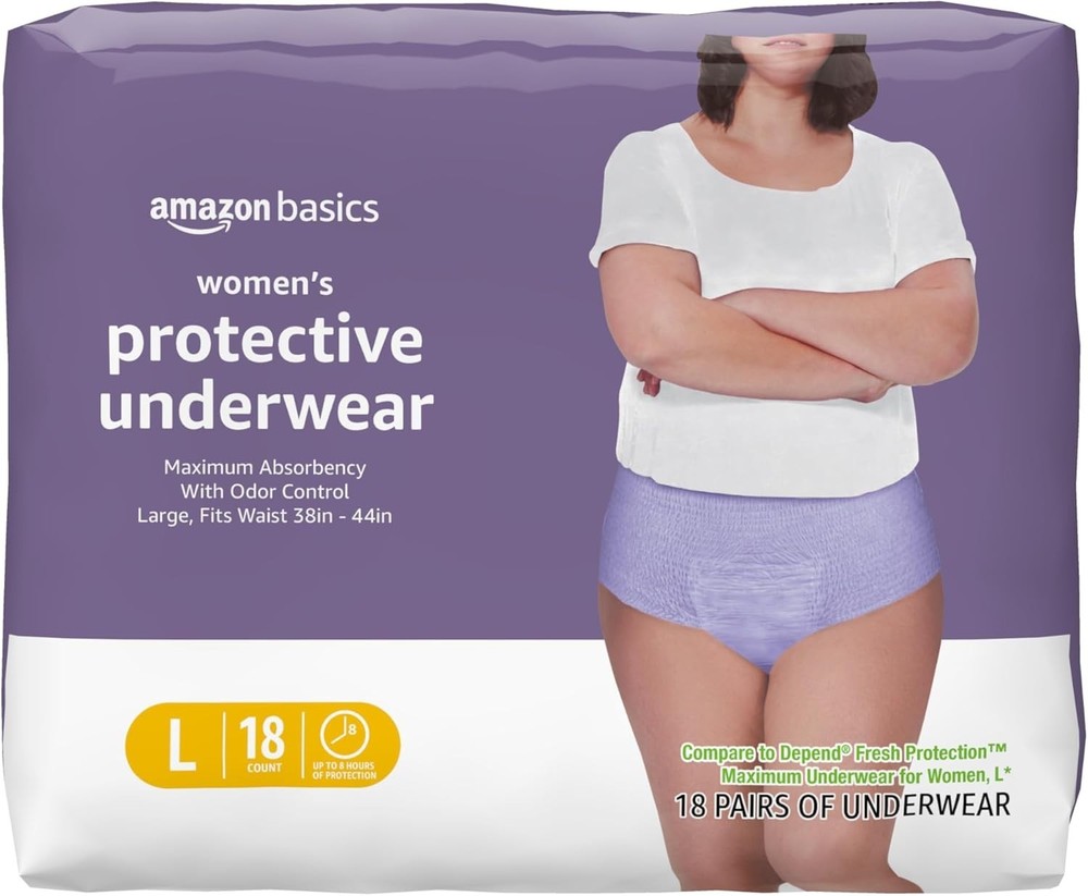 Amazon Basics Women’s Postpartum Incontinence Underwear, Maximum Absorbency, L,