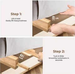 Mattress Lifter & Bed Maker Tool Set, Acacia Wood 2-Piece Lifting Tool .