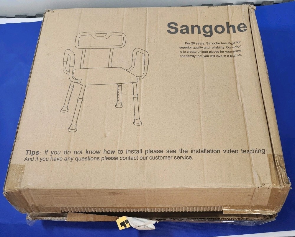 Sangohe Non-slip Shower Chair U Shape Seat,Heavy Duty w Arms 275lbs Capacity NIB