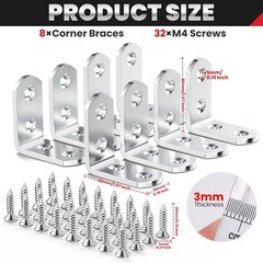 8 Pack Stainless Steel Corner Braces – 38lb Weight Capacity for Shelves & Tables