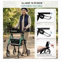 Cosydora R402 Rollator Walker with Seat 13.6 lb Lightweight 8″ Wheels, Green.