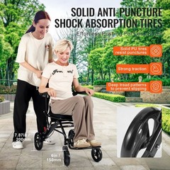 VEVOR Transport Wheelchair Foldable Flip-Up Arms Self-Locking Brakes 220lb
