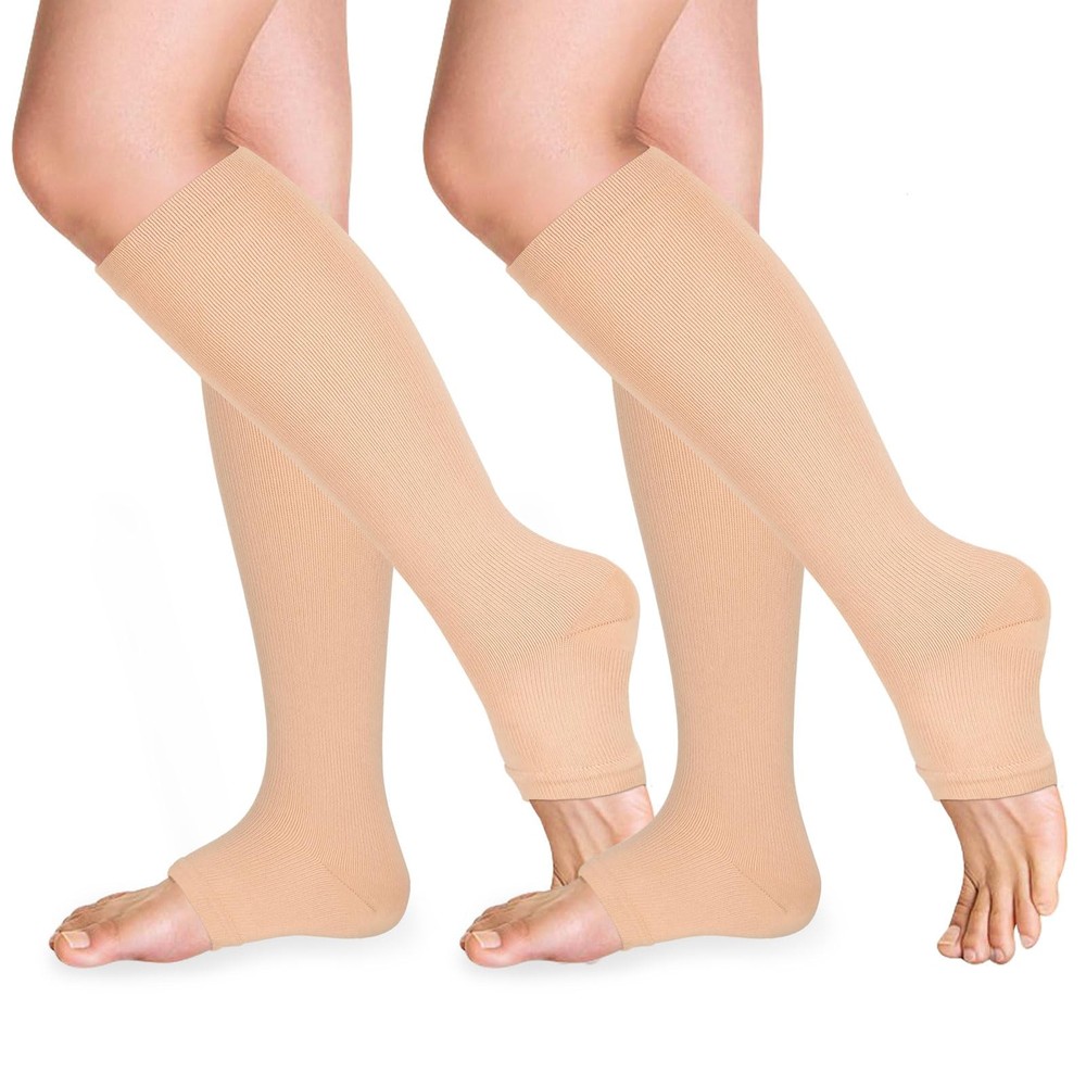 Open Toe Compression Socks 15-20 mmHg for Women and Men Large-X-Large, Nude