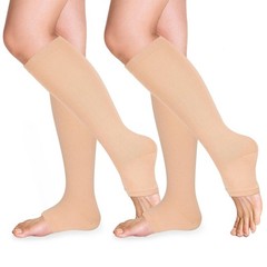 Open Toe Compression Socks 15-20 mmHg for Women and Men Large-X-Large, Nude