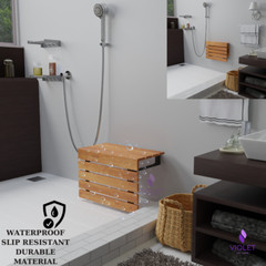 Extra Large Folding Wall Mounted Shower Seat Handmade Premium Teak Wood
