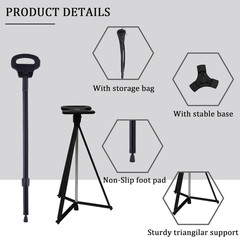 Walking Cane with Seat Support Aluminum Portable Stool for Seniors Adults Travel