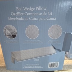 Queen Bed Wedge Pillow White Quilted Fabric, Pockets, Washable Cover, Non-Slip