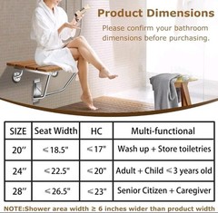 Folding Shower Seat Bench Wall Mounted 24″ with Stainless Steel Bracket, 500 LBS