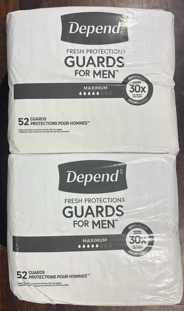 NEW Depend GUARDS FOR MEN Maximum 30x FRESH PROTECTION 104 Count 2 x 54 Packs