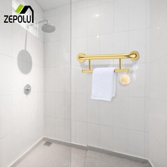 Brushed Gold Grab bar 17 inch – 1.25” Diameter, 2-in-1 Bath Towel Bars for Ba…