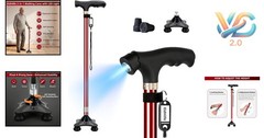 Telescopic Walking Cane with LED Light, Adjustable, Aluminum, Burgundy