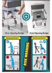 Bedside Commode with Wheels, Shower Wheelchair with 300 LBS Weight Capacity