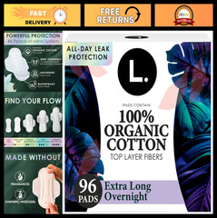Ultra Thin Overnight Pads for Women, Organic Cotton, Unscented, 96 Count (4 Pack