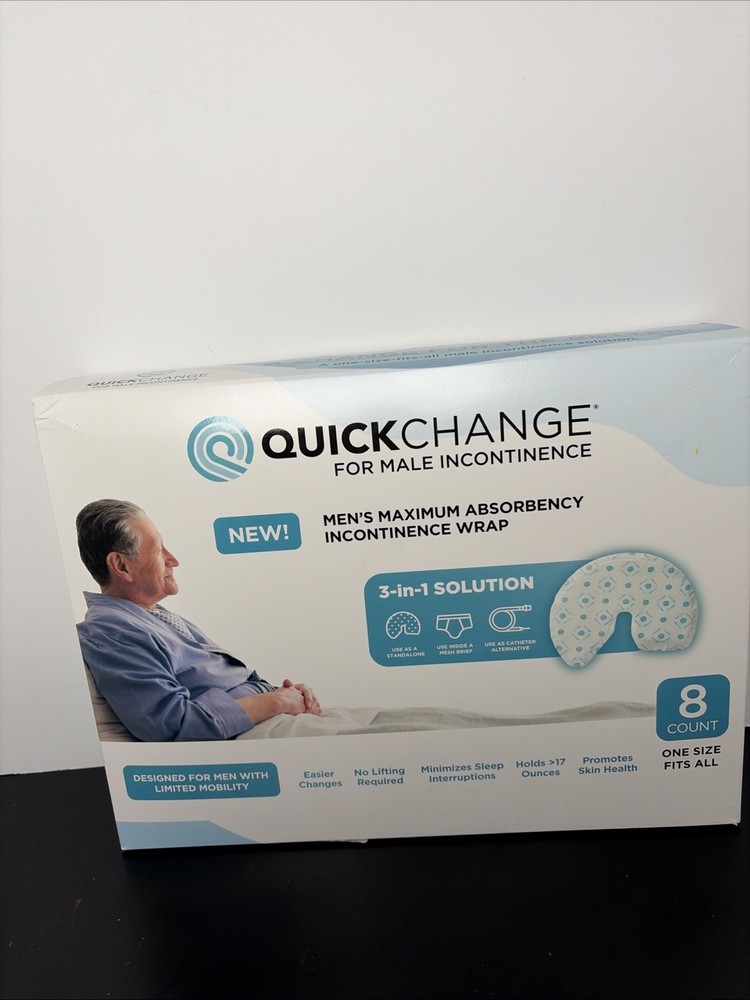 QuickChange Male Maximum Absorbency Incontinence Wrap, One-Size, 8 Count NEW