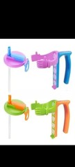 Multicolor Plastic Cup Holder for Cans with Handle Grip and Straw Attachment