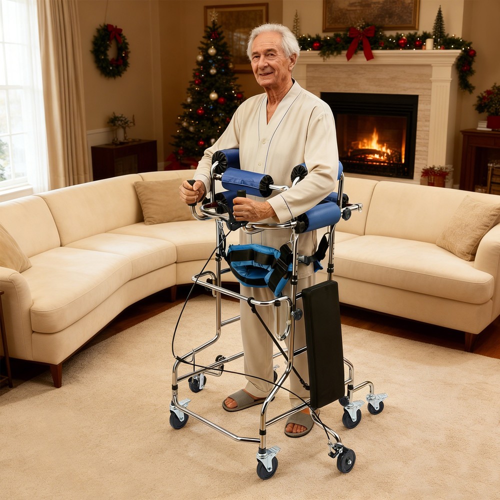 Adult Standing Walker 8-Wheel Aid Adjustable Height Width For Elderly Rehab Men