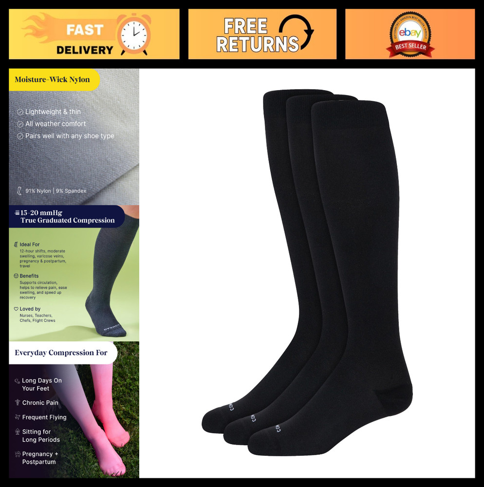 Graduated Compression Knee High Socks 15-20mmHg – Soft, Breathable Support, Unis