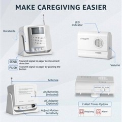 Bed Alarm Caregiver Pager with Wireless Motion Sensor Alarm Indoor Fall Prevent