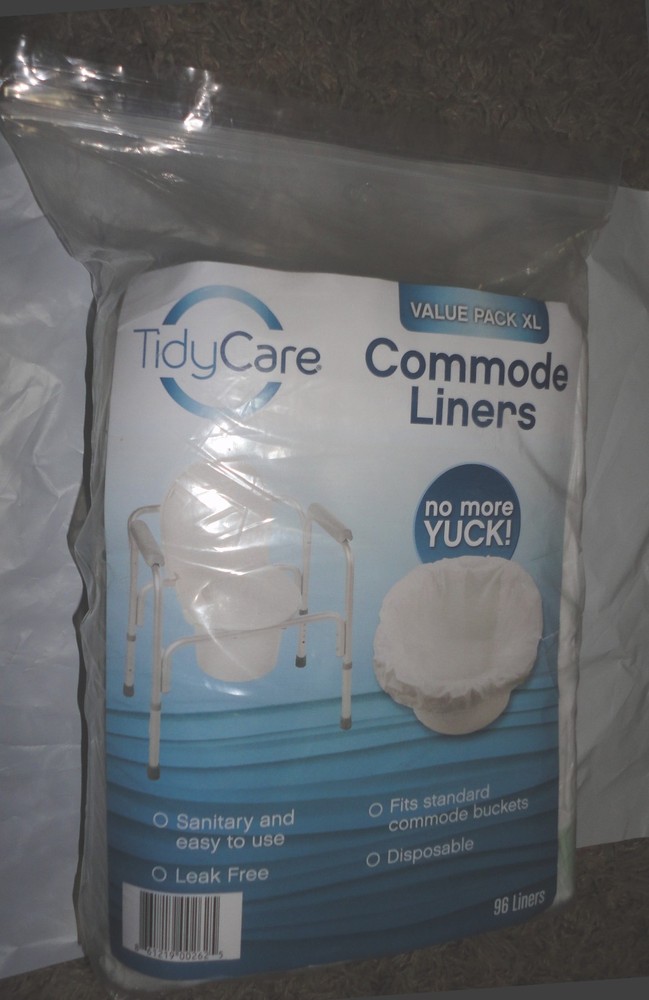 96 PACK TIDY CARE Bedside COMMODE LINERS for Portable Toilet Chair Bucket XL