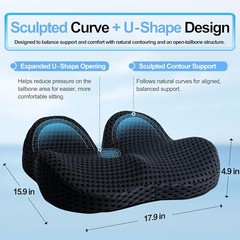 Ergonomic Memory Foam Seat Cushion Hemorrhoid Pillow for Hip Sciatica and Black