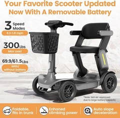 PAISEEC S3 MOBILITY SCOOTER SENIORS 25 MILES , 6 MPH MAX, 300LBS LOADING – GRAY