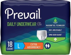 Prevail Adult Incontinence Underwear for Men & Women, Large (44-58 in), 18 Count