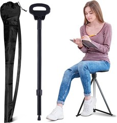 Cane with Seat Portable Walking Stick Folding Chair Lightweight Aluminum Mobi…