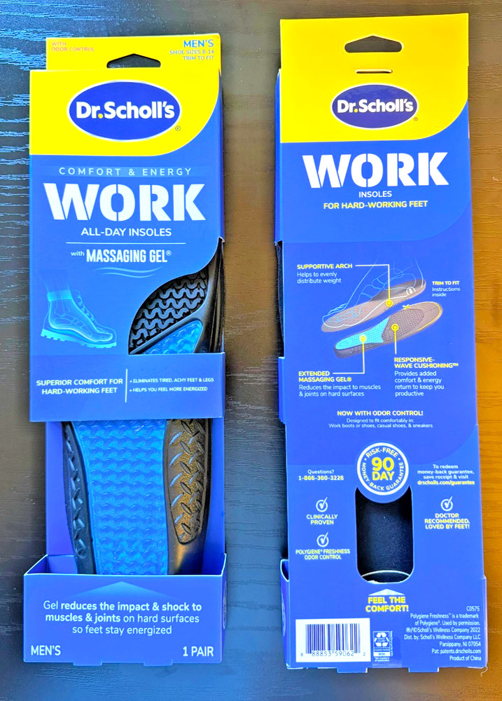 Dr. Scholl’s Comfort & Energy Work Insoles Men’s Massaging Gel Size 8-14 NEW