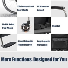 Yuwell H062C Folding Transport Manual Wheelchair Armrest Portable for Elderly