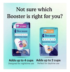 Because Overnight Extra Absorbency Booster Pads 4 Cups 16x7x5.5in 180 Count