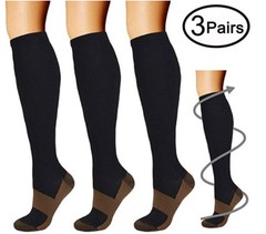 (3 Pairs) Copper Infused Compression Socks 15-20mmHg Graduated UNISEX S-XXL