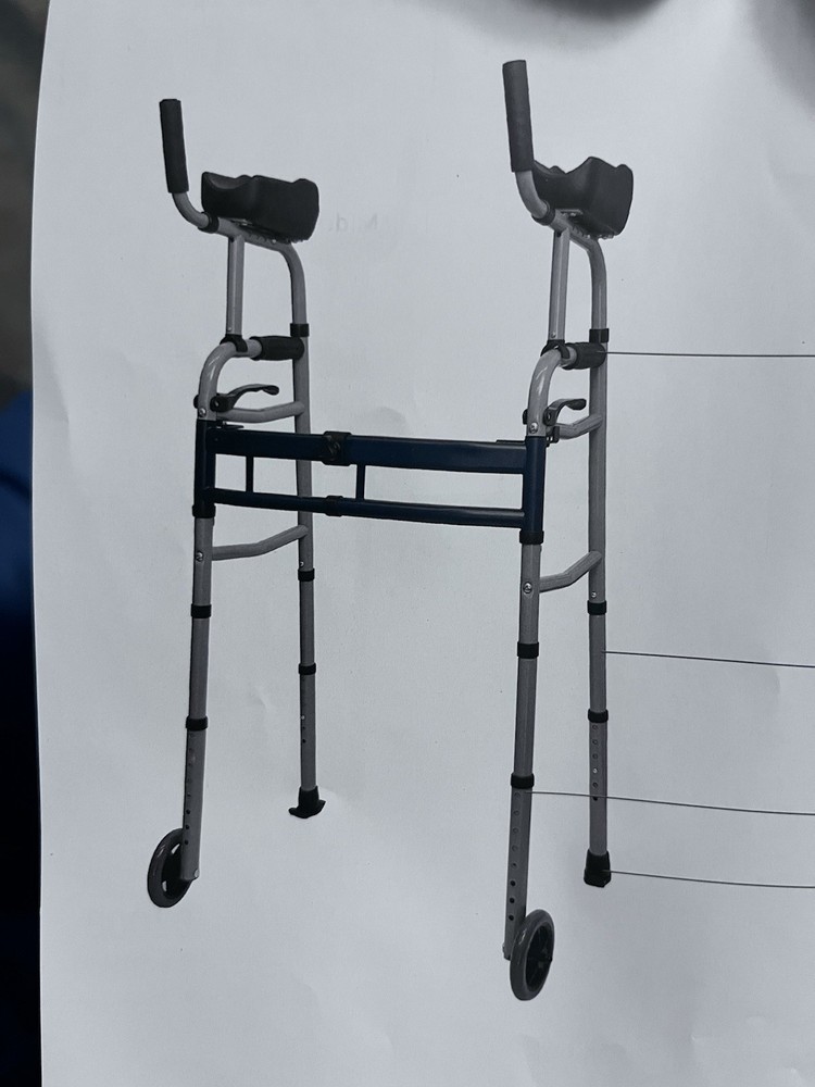 Adjustable Height Foldable Walking Frame 2 Wheels Silver Black Aluminum Adult