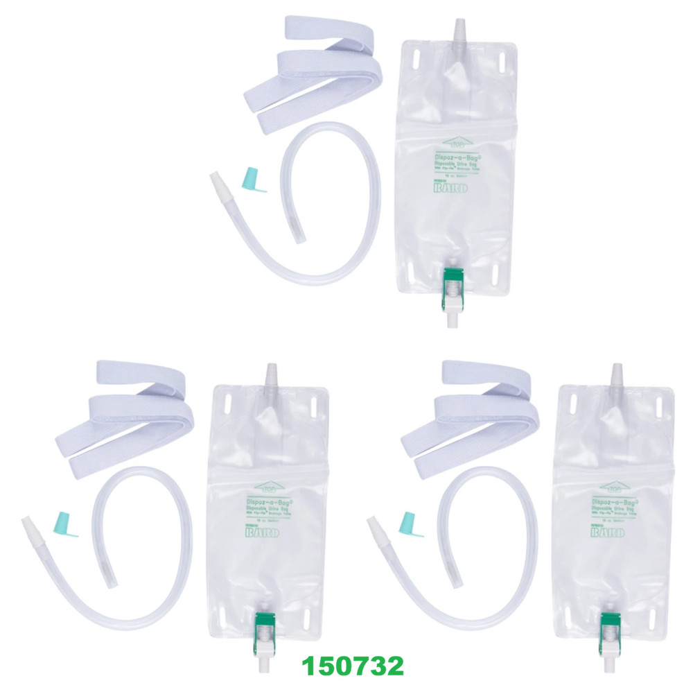 Urinary Leg Dispoz-a-Bag Anti-Reflux Valve Sterile 562 mL Vinyl, 3 bags w/Tubes