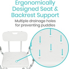 Rose HealthCare Shower Chair with Back Bath Seat & Arms Adjustable Height-250lbs