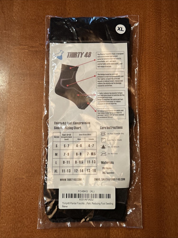 Brand New Thirty 48 Black Plantar Fasciitis Socks Reduces Pain Swelling XL 12-14