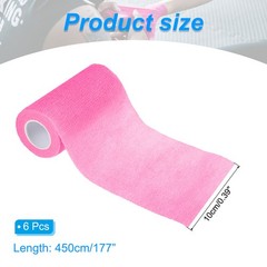 4″ x 177″ 6 Pcs Self Adhesive Bandage Wrap Elastic Self Tape Bright Pink