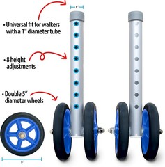 Top Glides Heavy Duty Bariatric 5″ Walker Wheel Kit with FlexFit Walker Ski G…
