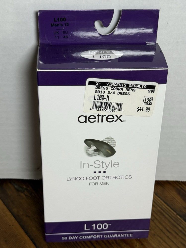 Aetrex Lynco L100 Men’s Black 3/4 Dress Comfort Insoles Size 12 (C)