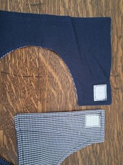 Blue&White/dark blue Adult Bib, Handmade , 35 1/2” by 21 ½”, reversible