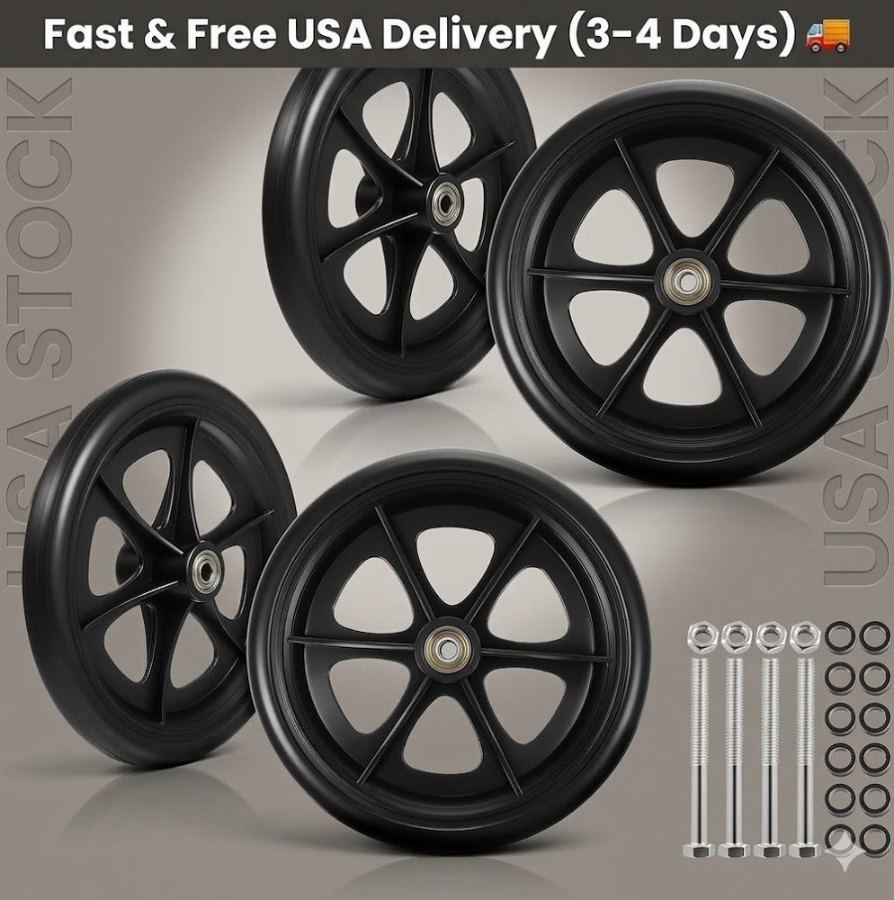 4 Pack 8 Inch Solid Rollator Walker Replacement Wheels Anti-Slip Quiet