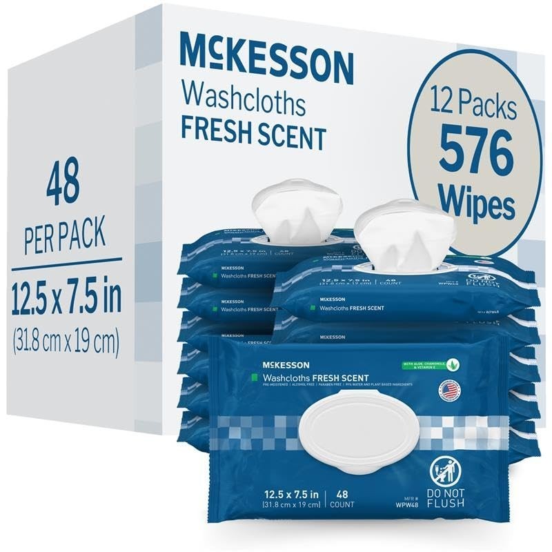 McKesson BEST Washcloth Wipes for Adults Scented (12 Pack, 48 /Pack) Disposable2