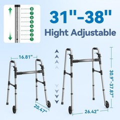 Folding Walker with 2 Skis and 5″ Wheels, Lightweight Walker for Seniors. 350 lb