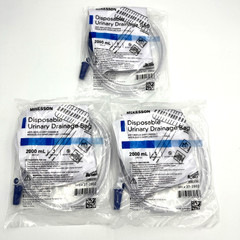 Lot of 3 McKesson Disposable Urinary Drainage Bags 2000 ml MFG# 37-2802