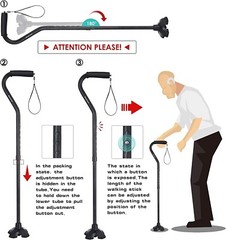BeneCane Adjustable Walking Cane with 4 Pronged Base